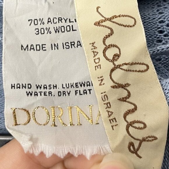 Holmes Dorina VTG Sweater Top Knitted Blue Crochet Long Sleeve Tie Size Small - Picture 5 of 11